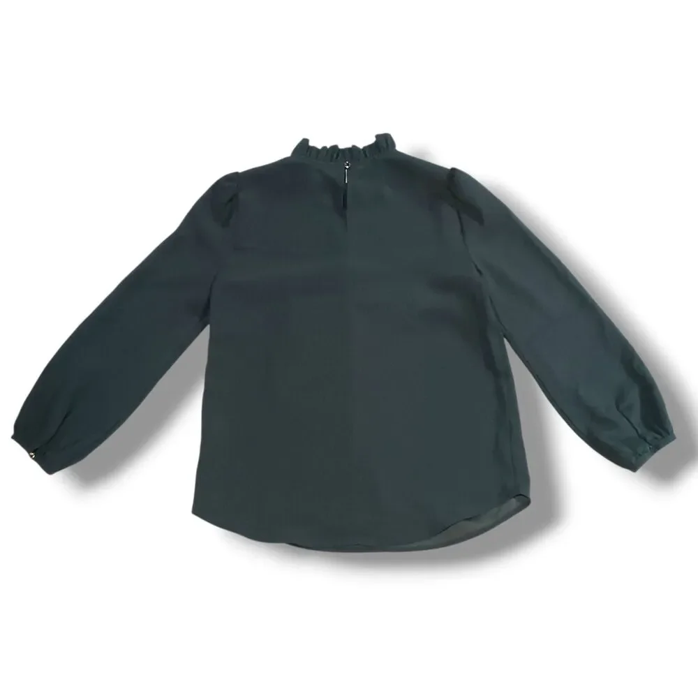 J.Crew Long Sleeve Ruffleneck Blouse-Size XS-365 Crepe-Prep-Chic-Classic-FLAW